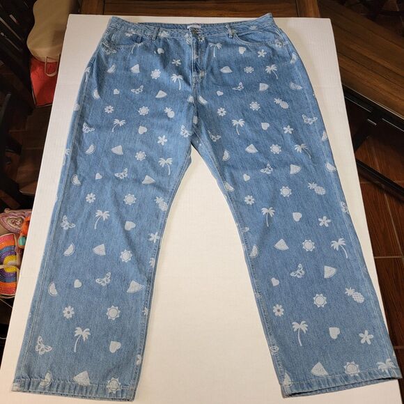 Forever 21 Printed Denim Plus Size 90's Fit Denim Jeans - Size 20 NWT - Picture 1 of 6
